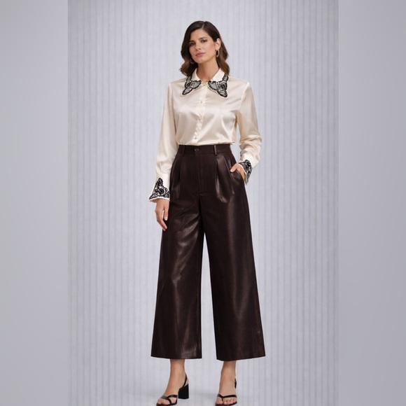 Como Vintage Satin Blouse with Black Embroidery - Picture 2 of 16